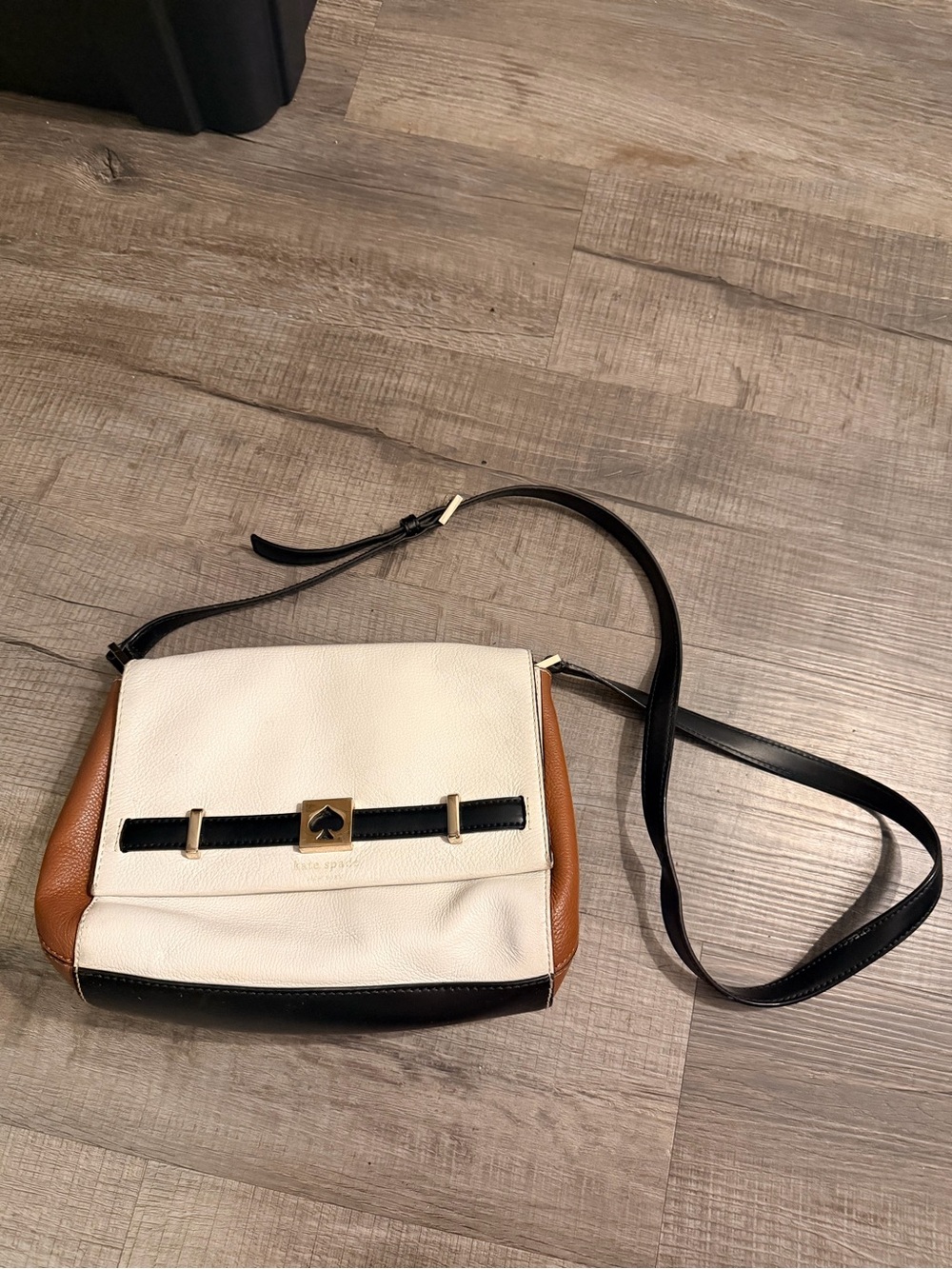 Kate Spade Colorblock Crossbody Bag Cream Brown Black Leather Shoulder Purse